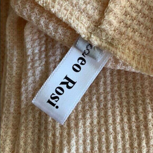 Leo Rosi Womens Carmen Cardigan Sweater Waffle Knit Elbow Patch Beige Small - Picture 5 of 7